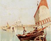 弗朗兹 理查德 翁特贝格尔 : Sailboat In A Venetian Lagoon